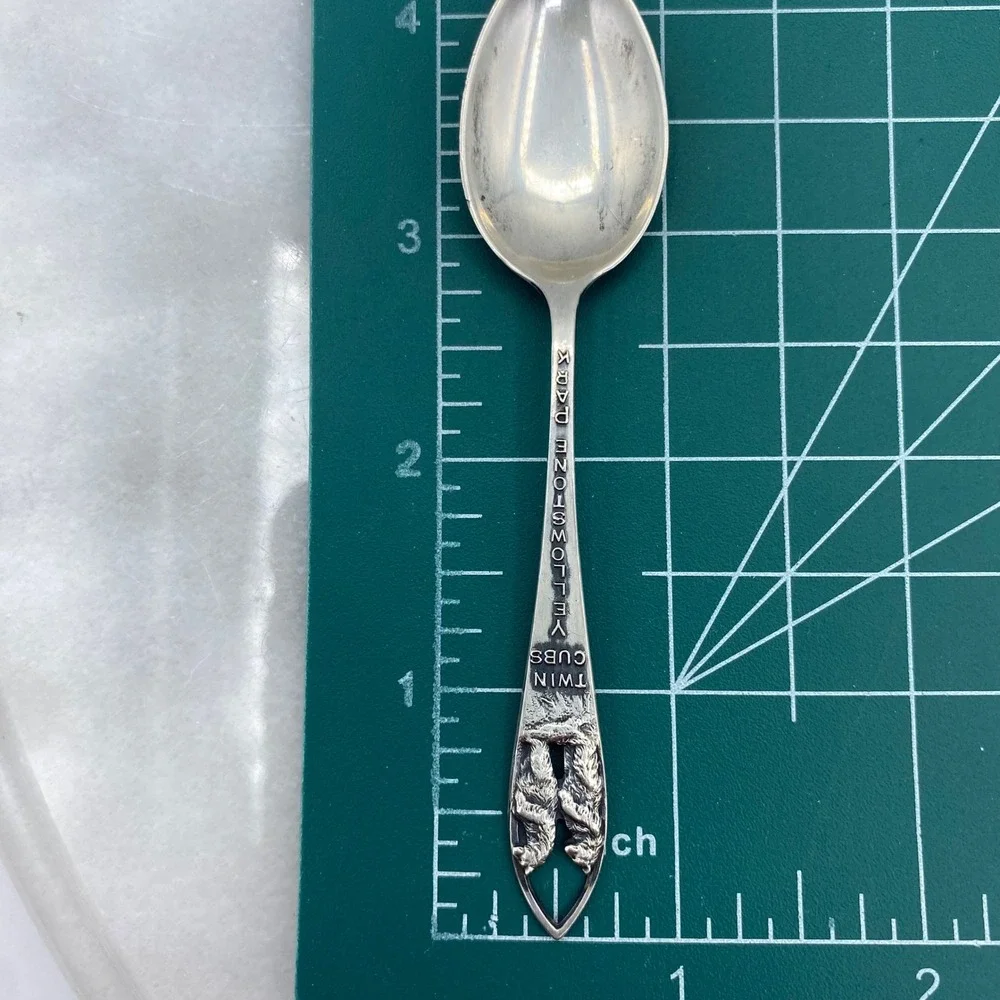 Sterling Silver Yellowstone Park Twin Cubs Souvenir Spoon 4 Inch Vintage Silver